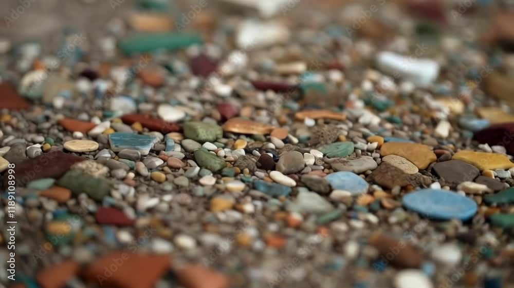 Poster Colorful aggregates embedded in a concrete slab create a unique pattern, showcasing a blend of natural and artificial materials in construction