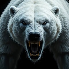 A Polar Bear's Furious Roar: A Close-Up of a Majestic Arctic Predator Displaying its Power and Intimidation