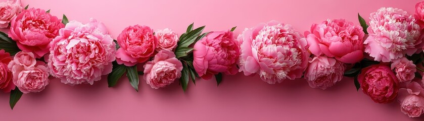 Pink peony flowers on soft pink background in natural light arrangement for floral design valentine day