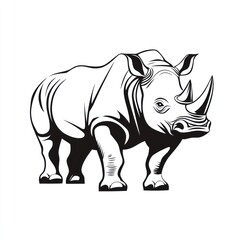 Fototapeta premium White Rhino, African Savanna, Line Art, Wildlife Illustration, Conservation Poster