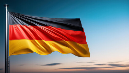 the german national flag waving on a flagpole with a background