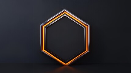 Abstract Hexagon Frame with Glowing Orange Accent:  Modern Minimalist 3D Render