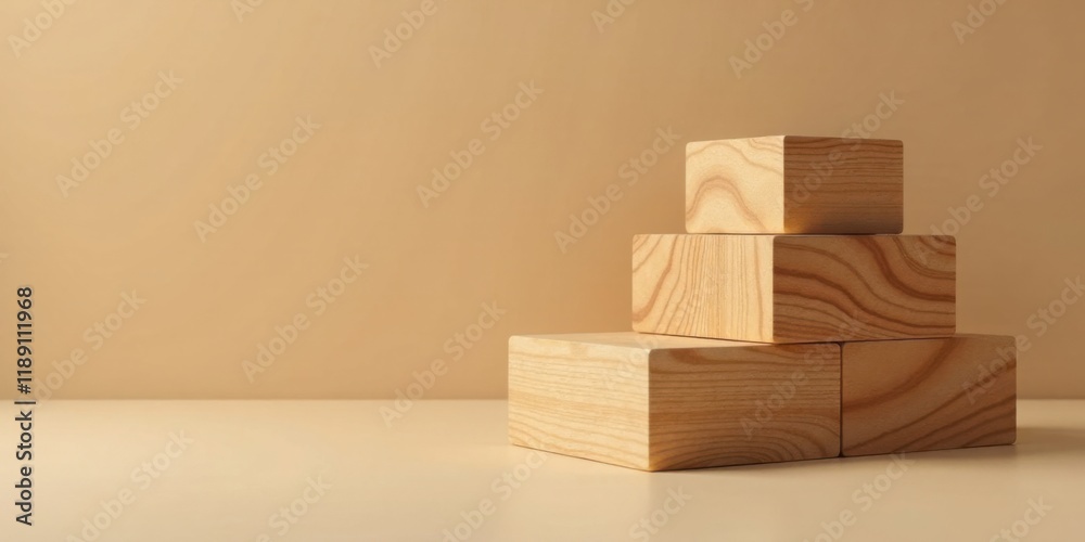Aufkleber simple wooden blocks arranged in a pyramid shape on a neutral background