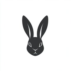 Black rabbit head silhouette, simple design, white background, logo design