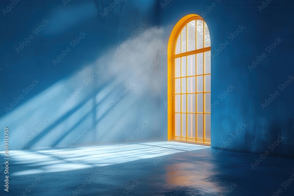 Wall mural minimalist 3d architectural visualization of yellow light streaming through modern doorway creating 