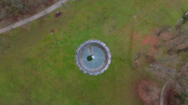 Aerial view of Heinrichsturm in Bad Abbach, Bavaria, Germany. This medieval tower surrounded by scenic Bavarian hills, Danube River and countryside, offers breathtaking views and historical heritage. 