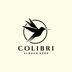 Colibri bird silhouette black color vector template