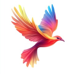 Colorful bird art, flying, white background, design element