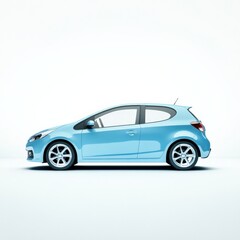 a light blue hatchback car on a white background