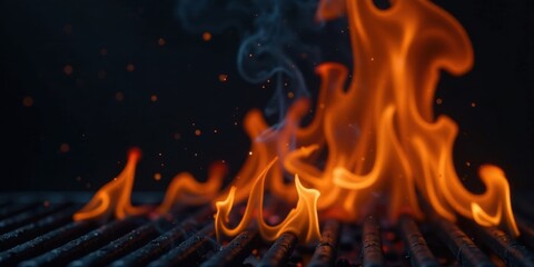 Fototapeta premium Fiery Embers Ignite a Charcoal Grill, Ready for Outdoor Cooking