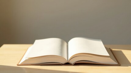 Open Book on Wooden Table in Sunlight A Scene of Tranquility and Potential