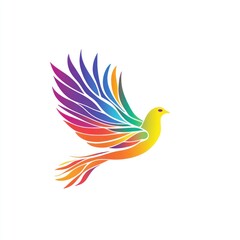 Rainbow Dove Flying, White Background, Logo Design
