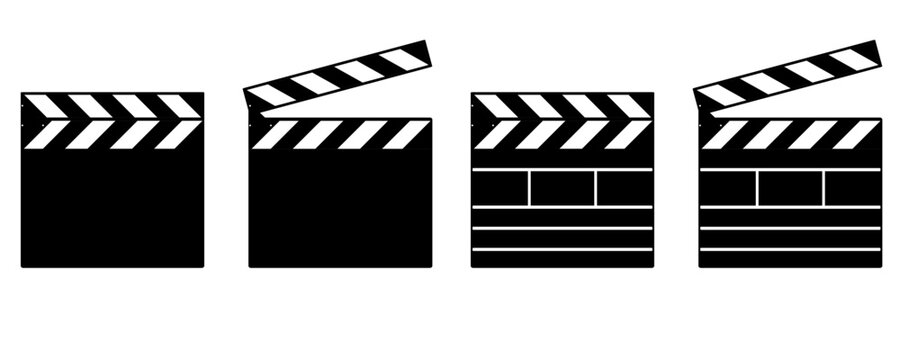 Clapper board vector icon set. Opened and closed movie clapper film clap board. Movie, cinema, film symbol concept. Vector illustration design