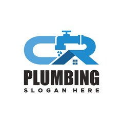 letter CR Plumbing home logo design vector template