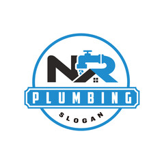 letter NR Plumbing home logo design vector template
