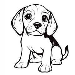 Cute Beagle puppy sitting, line art, white background, coloring page