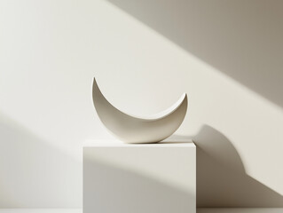 Minimalist White Crescent Sculpture with Dramatic Shadow Play