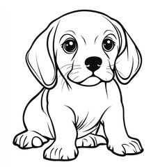 Cute Beagle Puppy Coloring Page, Sitting, White Background, Children's Activity