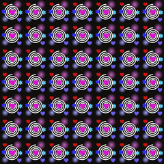 Seamless vector pattern design with circles and hearts in retro style