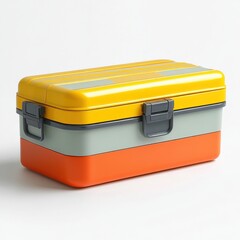 Bright breakfast box with safe black straps, with a durable design, insulated on white background.
