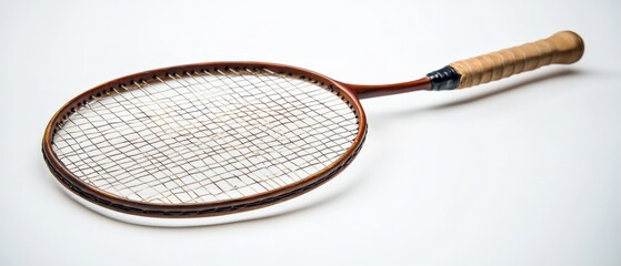 a vintage wooden tennis racquet on a white background