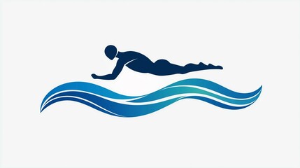 Simple Blue Swimming logo silhouette Sea Ocean Water Wave Logo design, Swimming logo design, Blue swimming logo with abstract silhouette, swimming person for swimming sport athlete logo design