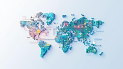 Obraz premium A colorful world map showcasing technology and innovation.