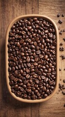 Fototapeta premium Coffee beans arranged in a decorative bowl on a wooden table, decor, centerpiece