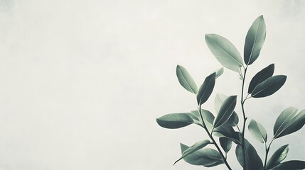 Elegant Green Leaves Branch Minimalist Botanical Art