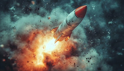 Rocket launching amidst cosmic debris