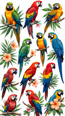 Vibrant Watercolor Tropical Parrots: Exotic Birds for Nature-Inspired Design, Wildlife Education, and Travel Marketing
