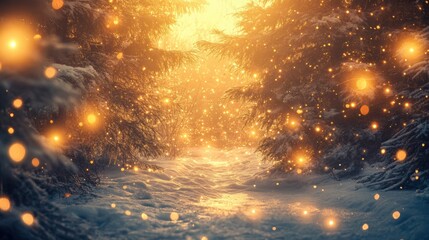 Naklejka premium Misty foggy winter forest with snow covered trees.