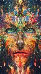Fototapeta premium Abstract portrait with colorful patterns and glowing details