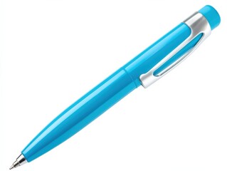 a blue ballpoint pen on a white background