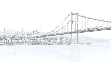 Fototapeta premium Wireframe-style vector illustration of Istanbul city with the Bosphorus Bridge. concept for futuristic urban design, architectural visualization,engineering,digital 3D modeling and modern city mapping