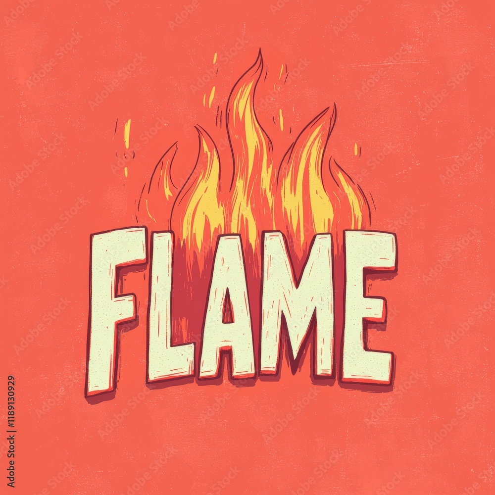 Wall mural abstract stylized shape representing dynamic flame energy on a bold background