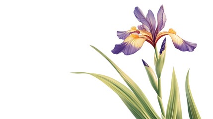 Naklejka premium A Single Purple and Yellow Iris Flower Blooms Beautifully
