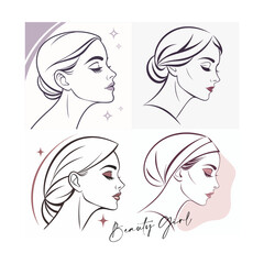 Elegant Line Art Portrait Collection Depicting Sophisticated Female Facial Profiles