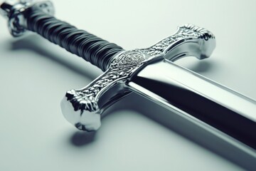 close up of a shiny metal sword