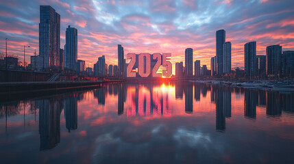 Fototapeta premium 2025 New Year's Sunrise over the City Skyline