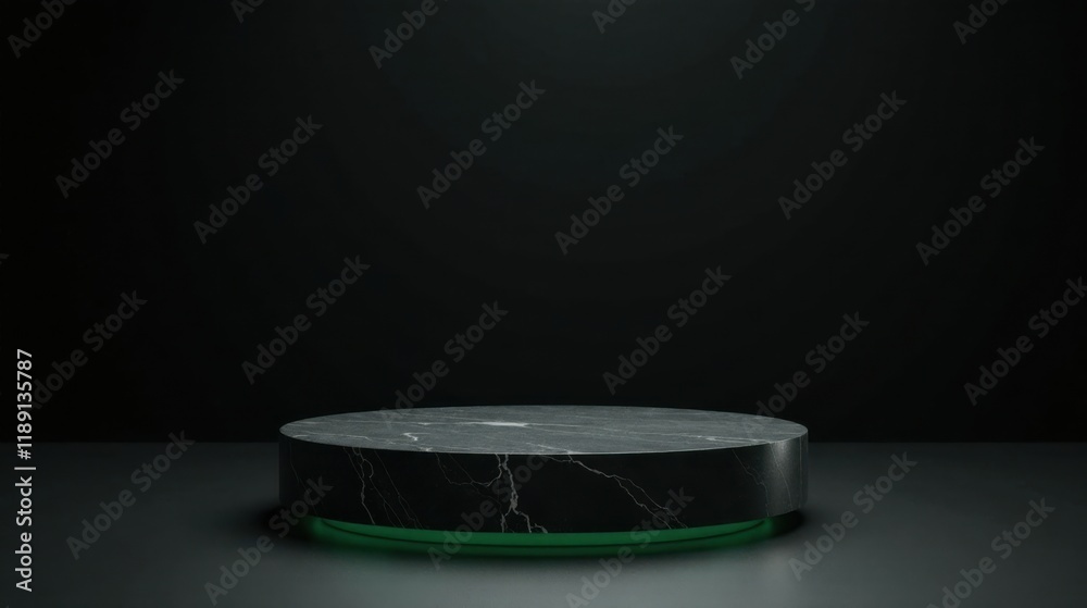 Poster elegant dark marble platform with subtle green illumination