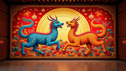Fototapeta premium Mythical Chinese Creatures Wall Art - Asian Art & Culture