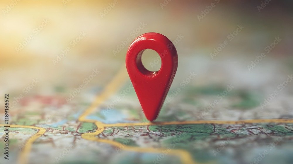Wall mural a red pin-point map symbol indicating a specific location.
