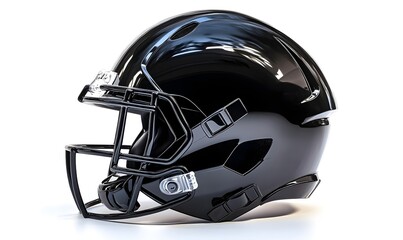 Fototapeta premium Glossy black American football helmet, side view.