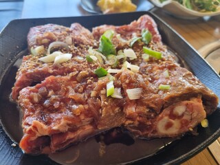 Korean BBQ. Seasoned beef ribs