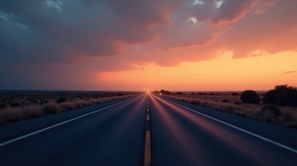 Fototapeta premium Sunset Highway A Scenic Drive Towards the Horizon's Golden Glow