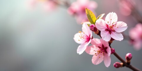 Obraz premium Delicate Pink Blossoms on a Branch in Soft Light