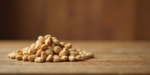 A Close-Up of a Pile of Dried Seeds on a Wooden Surface