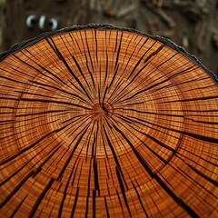 Close-up of a tree stump cross-section, showing concentric rings and detailed texture.
