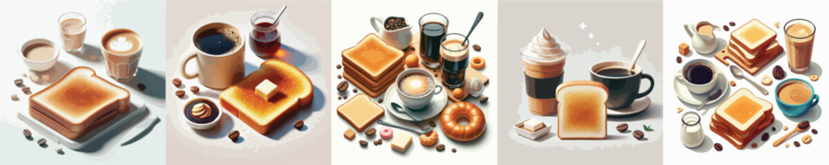 vector set of delicious toast food